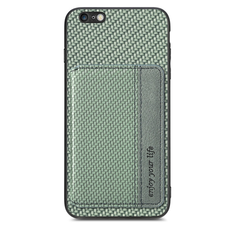 For iPhone 6 Plus / 6s Plus Carbon Fiber Magnetic Card Bag Phone Case