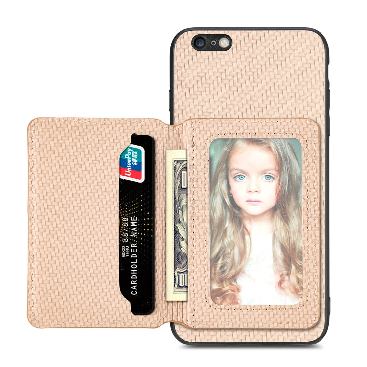 For iPhone 6 Plus / 6s Plus Carbon Fiber Magnetic Card Bag Phone Case