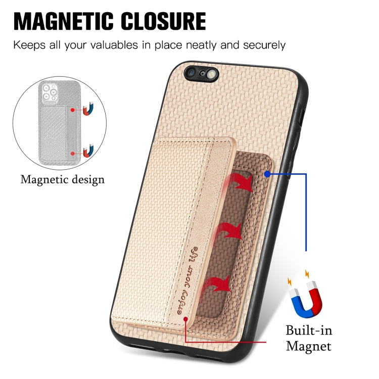 For iPhone 6 Plus / 6s Plus Carbon Fiber Magnetic Card Bag Phone Case