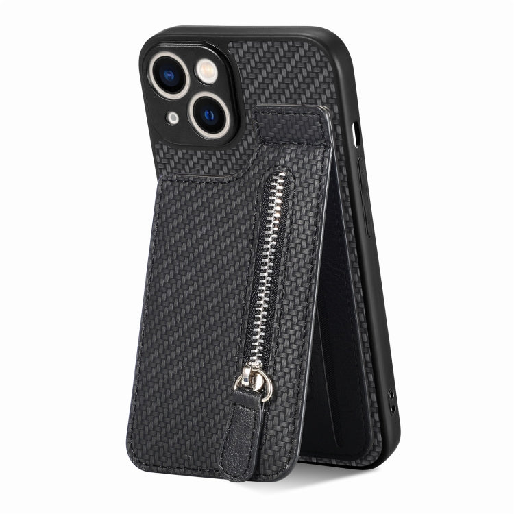 For iPhone 14 Pro Carbon Fiber Vertical Flip Zipper Phone Case