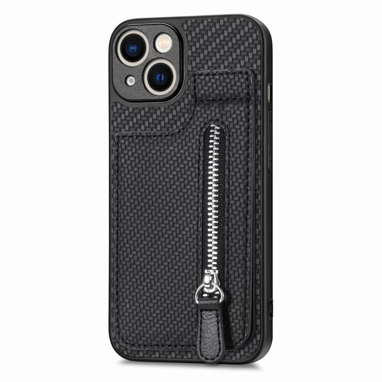 For iPhone 14 Pro Carbon Fiber Vertical Flip Zipper Phone Case