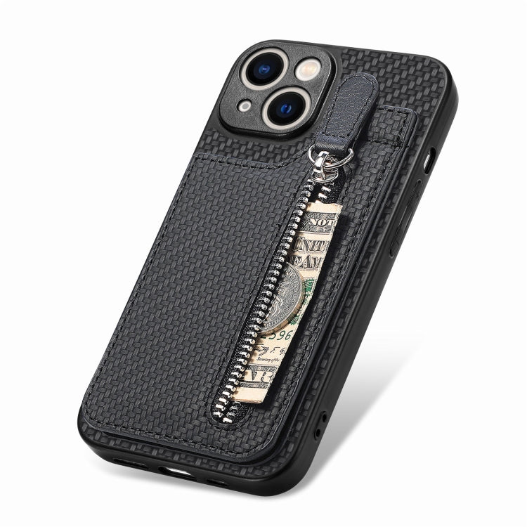 For iPhone 14 Pro Carbon Fiber Vertical Flip Zipper Phone Case