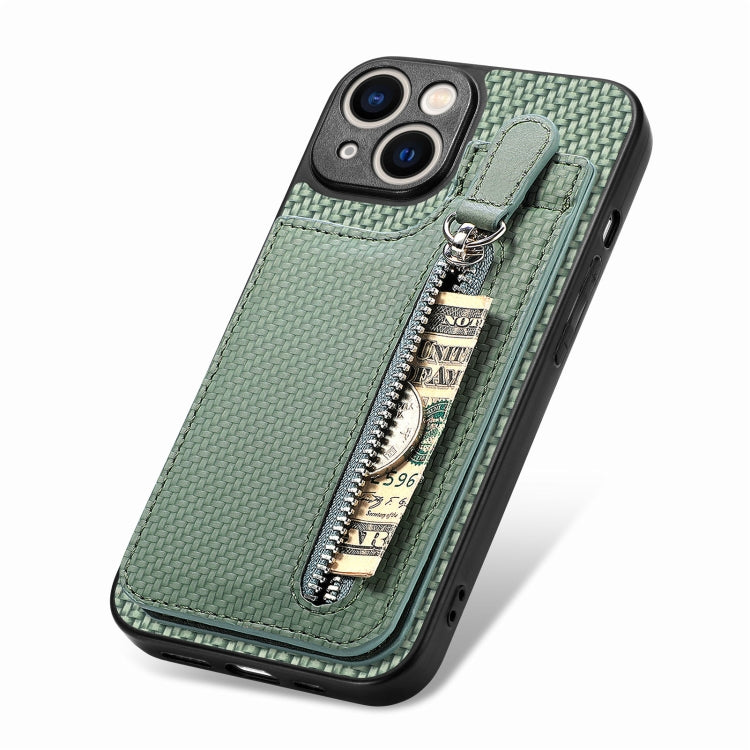 For iPhone 14 Pro Carbon Fiber Vertical Flip Zipper Phone Case
