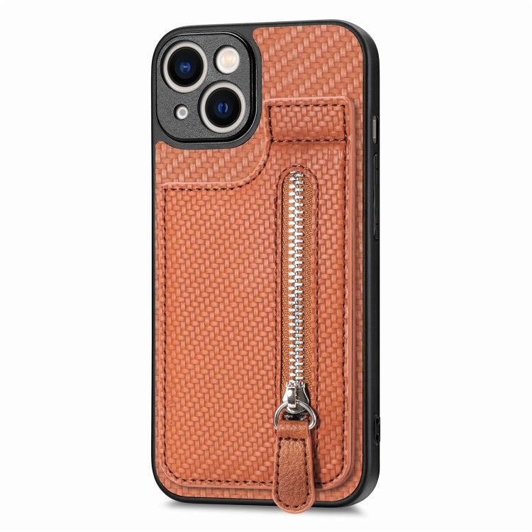 For iPhone 14 Pro Carbon Fiber Vertical Flip Zipper Phone Case