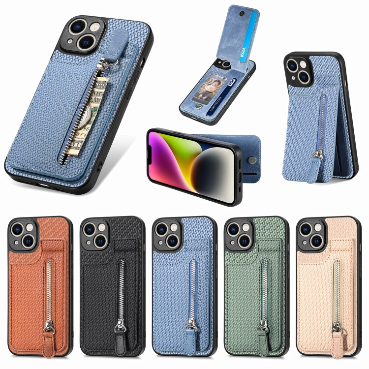 For iPhone 14 Pro Carbon Fiber Vertical Flip Zipper Phone Case