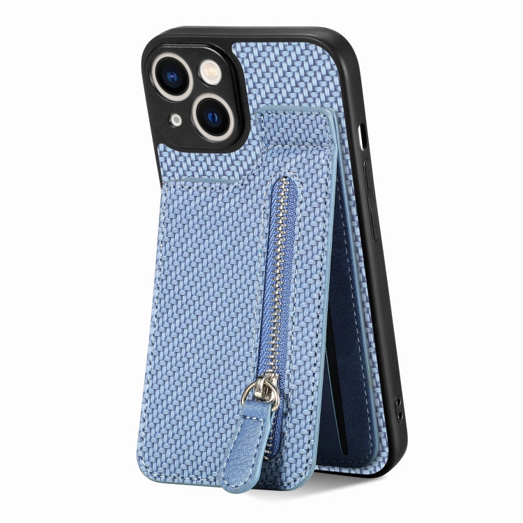 For iPhone 14 Pro Max Carbon Fiber Vertical Flip Zipper Phone Case