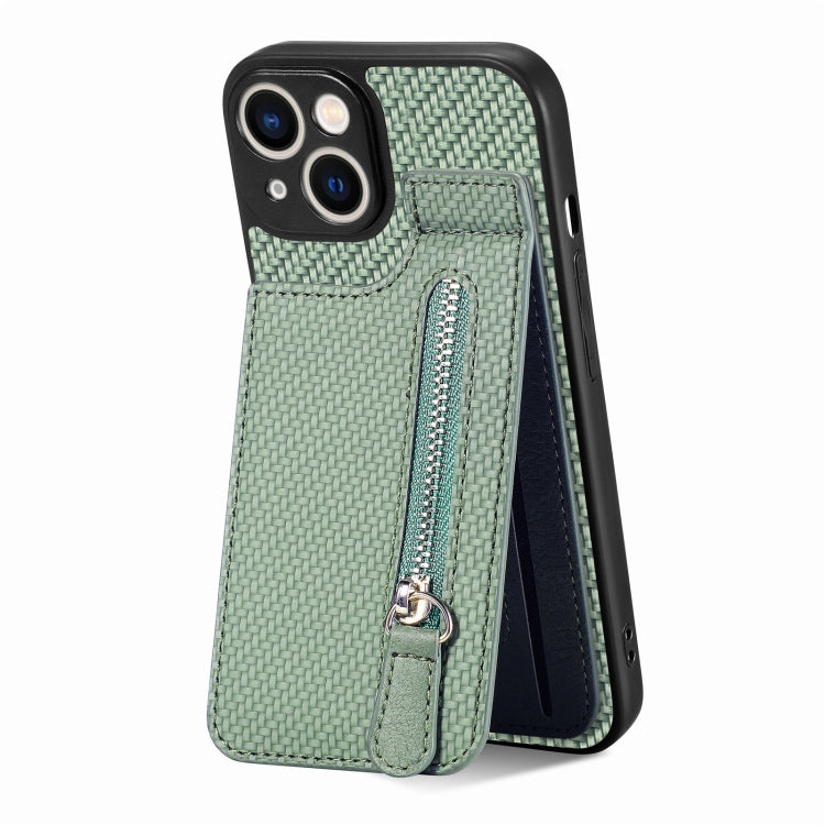 For iPhone 14 Pro Max Carbon Fiber Vertical Flip Zipper Phone Case