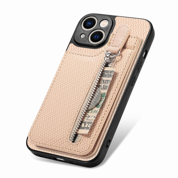 For iPhone 14 Pro Max Carbon Fiber Vertical Flip Zipper Phone Case