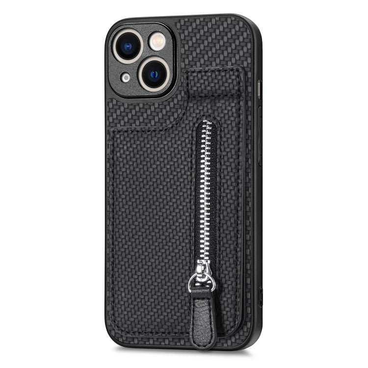For iPhone 13 Carbon Fiber Vertical Flip Zipper Phone Case
