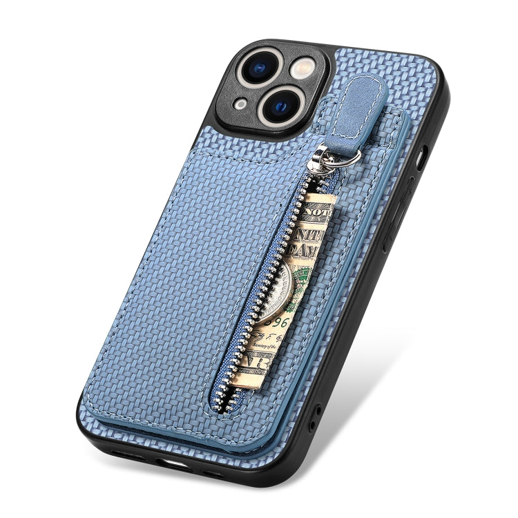 For iPhone 13 Carbon Fiber Vertical Flip Zipper Phone Case