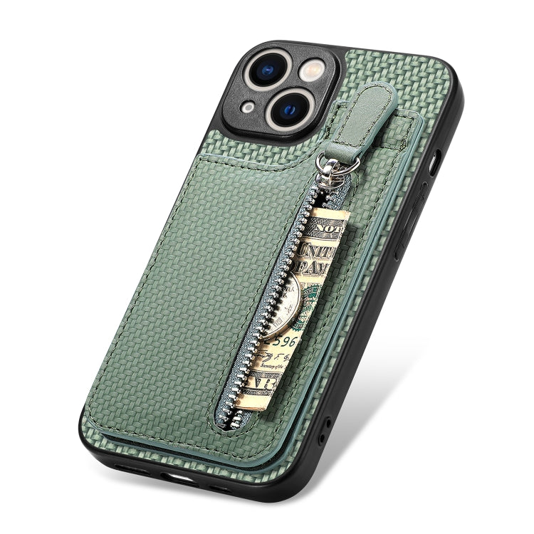 For iPhone 13 Carbon Fiber Vertical Flip Zipper Phone Case