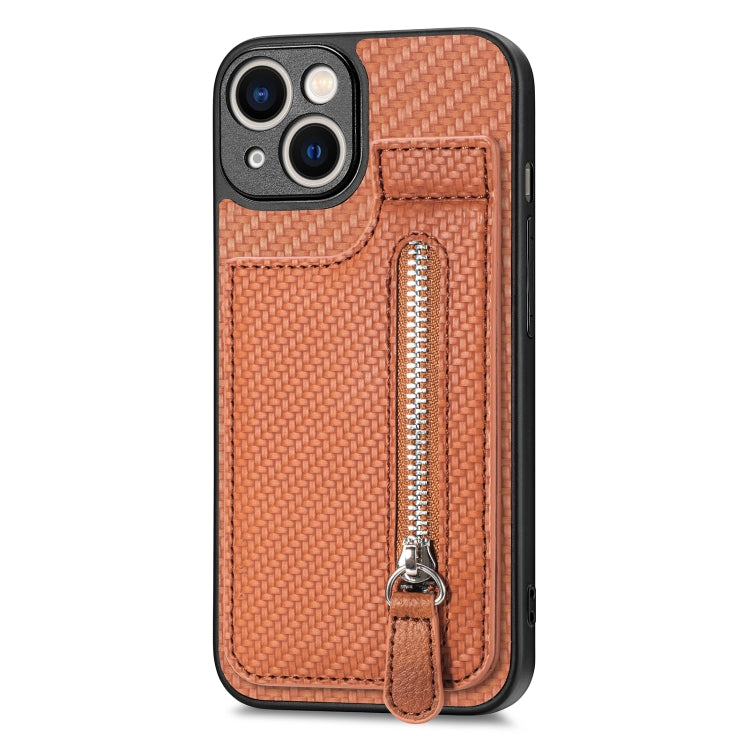 For iPhone 13 Carbon Fiber Vertical Flip Zipper Phone Case