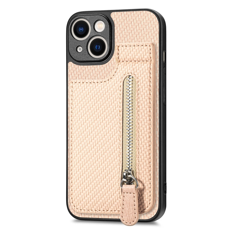 For iPhone 13 Carbon Fiber Vertical Flip Zipper Phone Case