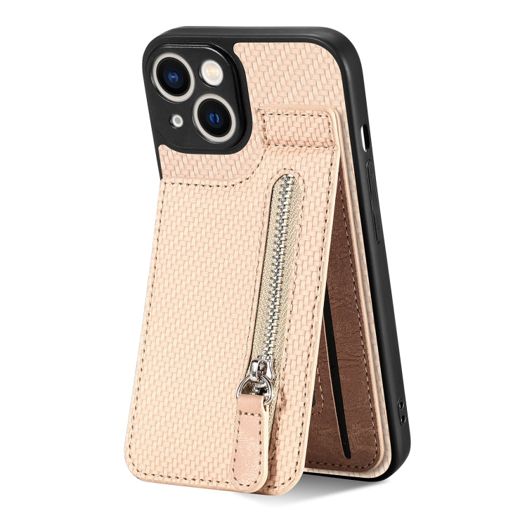 For iPhone 13 mini Carbon Fiber Vertical Flip Zipper Phone Case