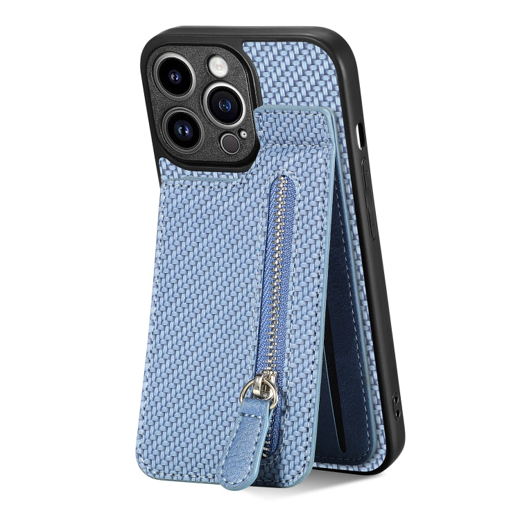 For iPhone 13 Pro Carbon Fiber Vertical Flip Zipper Phone Case