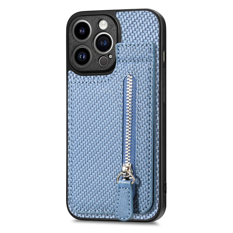 For iPhone 13 Pro Carbon Fiber Vertical Flip Zipper Phone Case