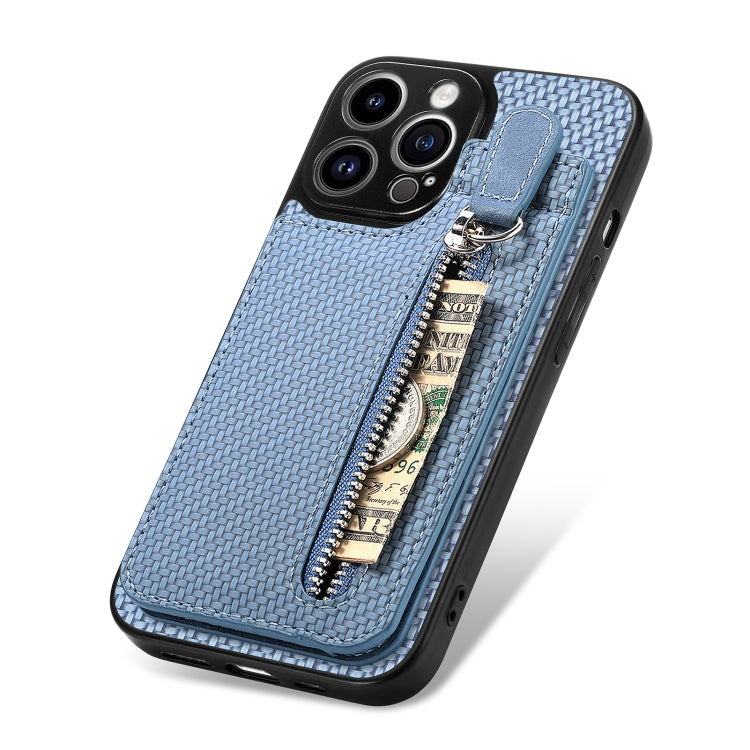 For iPhone 13 Pro Carbon Fiber Vertical Flip Zipper Phone Case