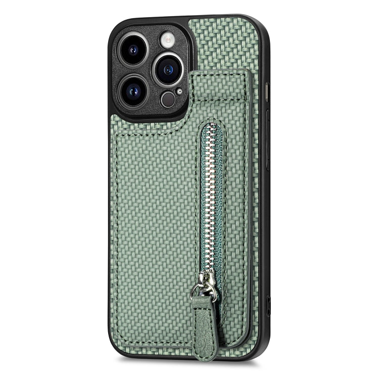 For iPhone 13 Pro Carbon Fiber Vertical Flip Zipper Phone Case