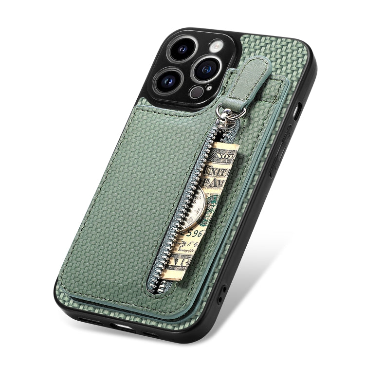 For iPhone 13 Pro Carbon Fiber Vertical Flip Zipper Phone Case