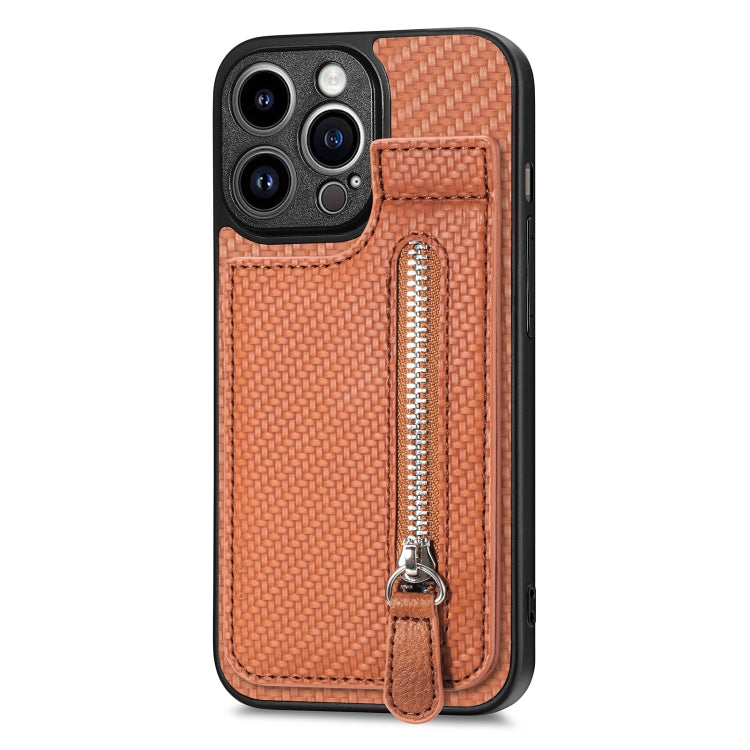 For iPhone 13 Pro Carbon Fiber Vertical Flip Zipper Phone Case