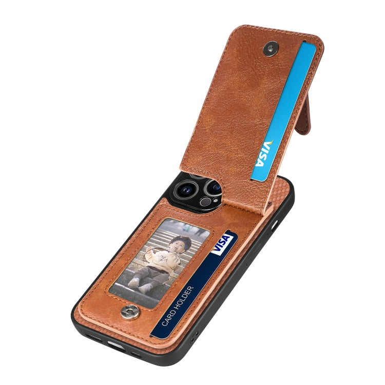 For iPhone 13 Pro Carbon Fiber Vertical Flip Zipper Phone Case