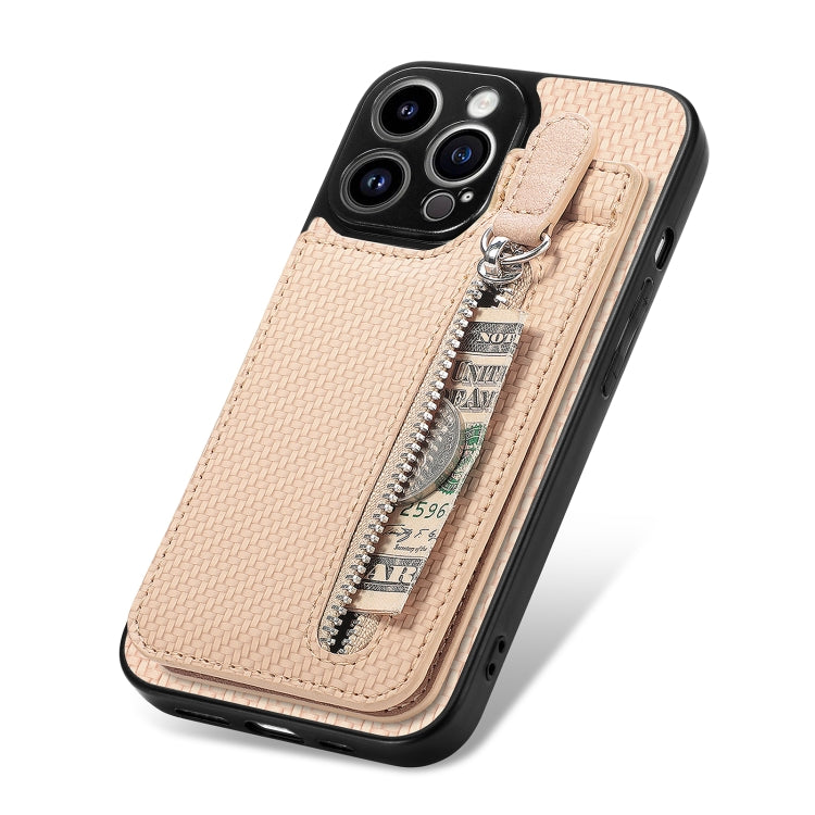 For iPhone 13 Pro Carbon Fiber Vertical Flip Zipper Phone Case