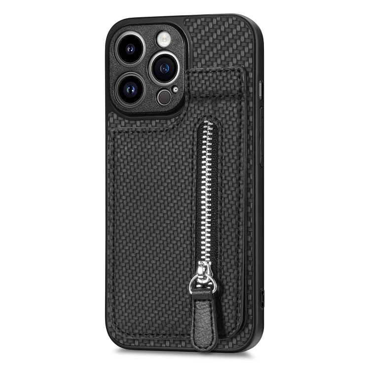 For iPhone 13 Pro Max Carbon Fiber Vertical Flip Zipper Phone Case