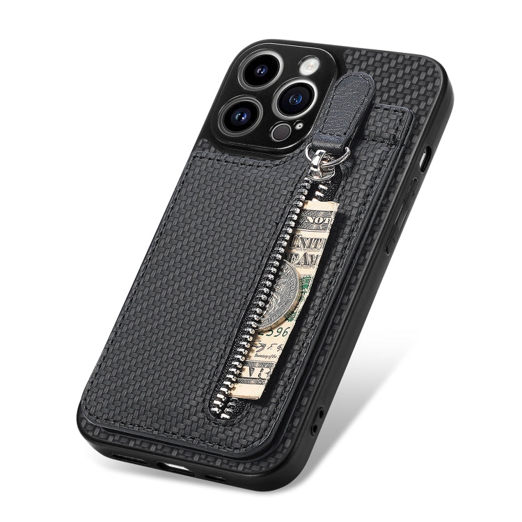 For iPhone 13 Pro Max Carbon Fiber Vertical Flip Zipper Phone Case