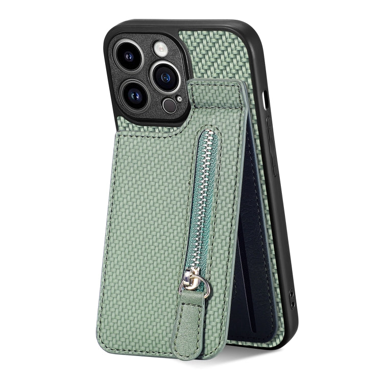 For iPhone 13 Pro Max Carbon Fiber Vertical Flip Zipper Phone Case