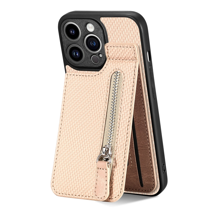 For iPhone 13 Pro Max Carbon Fiber Vertical Flip Zipper Phone Case