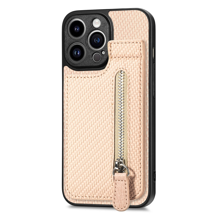 For iPhone 13 Pro Max Carbon Fiber Vertical Flip Zipper Phone Case