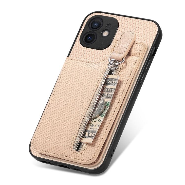 For iPhone 12 mini Carbon Fiber Vertical Flip Zipper Phone Case