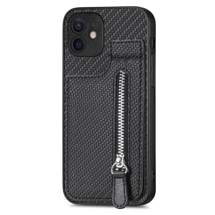 For iPhone 12 Carbon Fiber Vertical Flip Zipper Phone Case