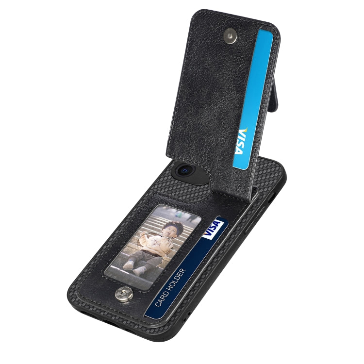For iPhone 12 Carbon Fiber Vertical Flip Zipper Phone Case