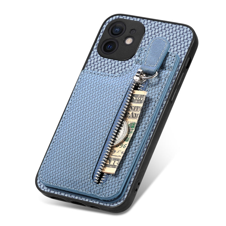 For iPhone 12 Carbon Fiber Vertical Flip Zipper Phone Case