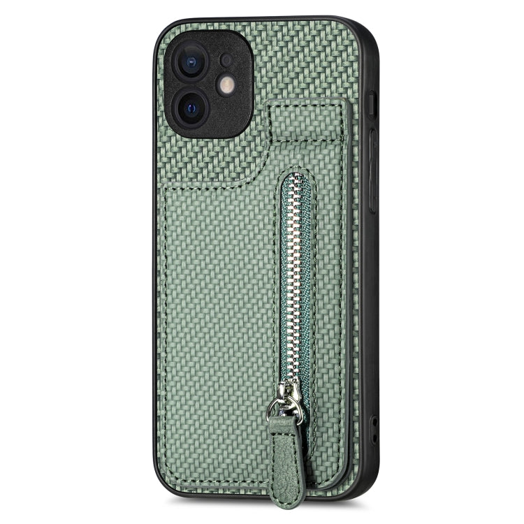 For iPhone 12 Carbon Fiber Vertical Flip Zipper Phone Case