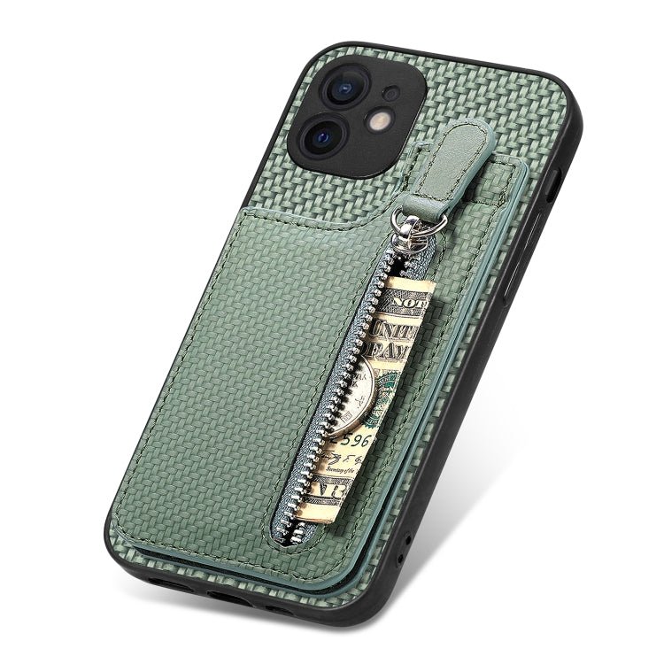 For iPhone 12 Carbon Fiber Vertical Flip Zipper Phone Case
