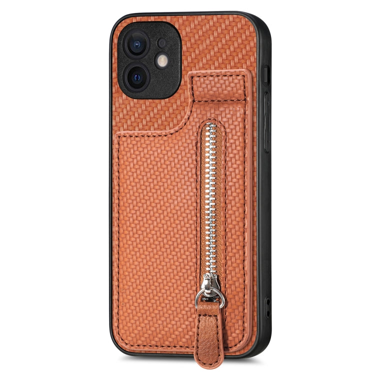 For iPhone 12 Carbon Fiber Vertical Flip Zipper Phone Case