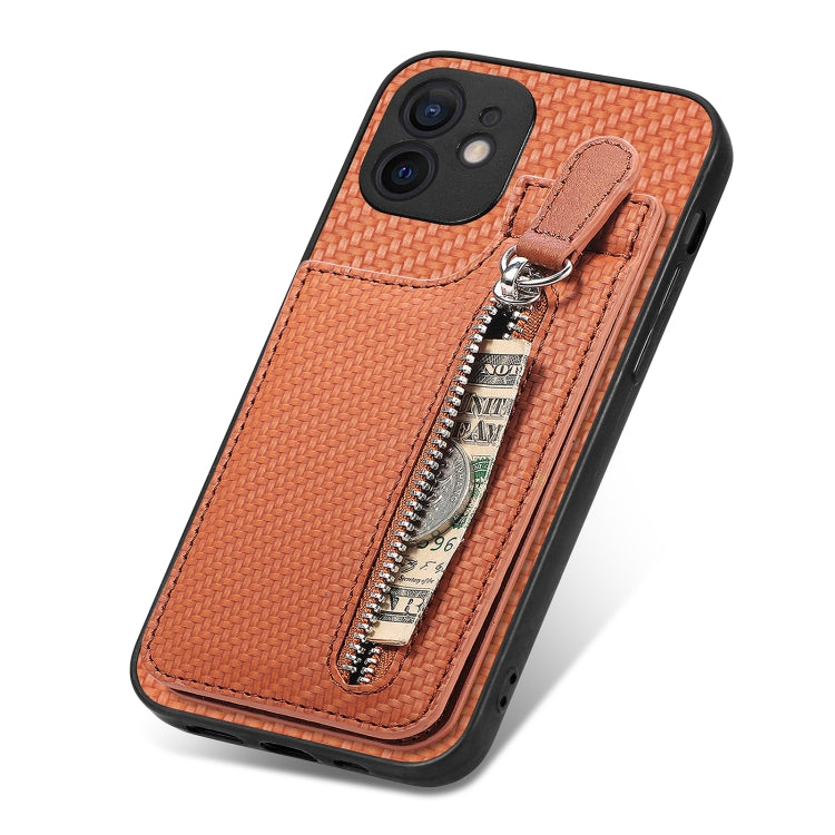 For iPhone 12 Carbon Fiber Vertical Flip Zipper Phone Case