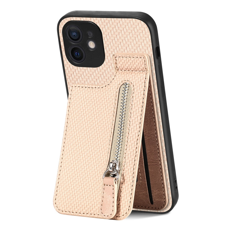 For iPhone 12 Carbon Fiber Vertical Flip Zipper Phone Case