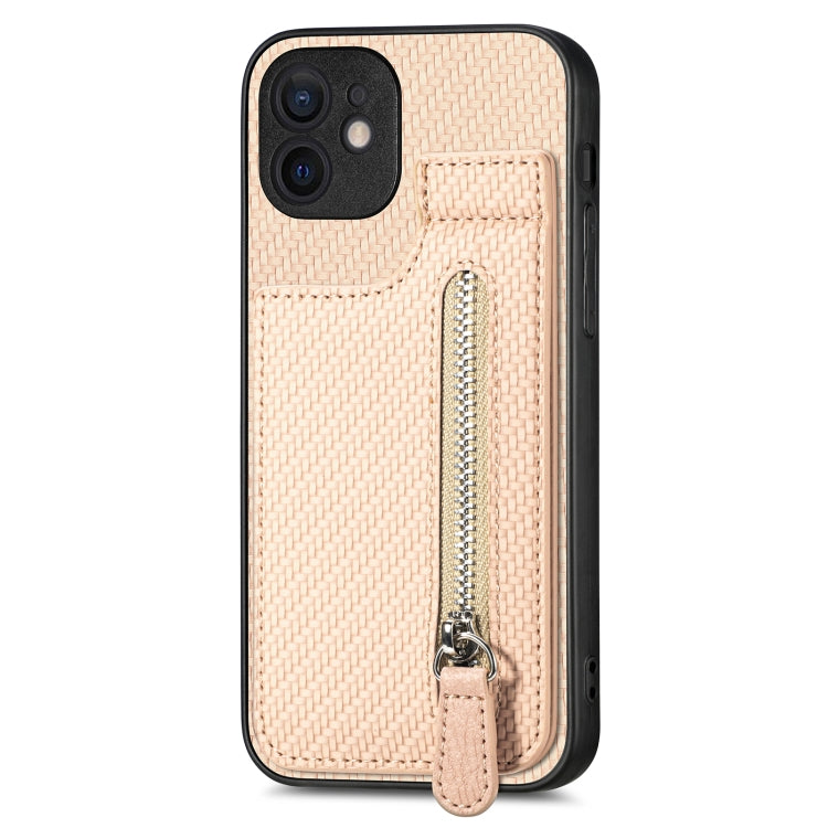 For iPhone 12 Carbon Fiber Vertical Flip Zipper Phone Case