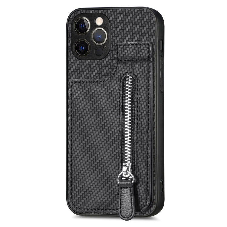 For iPhone 12 Pro Max Carbon Fiber Vertical Flip Zipper Phone Case