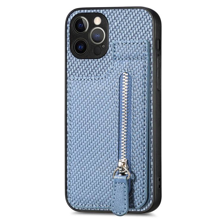 For iPhone 12 Pro Max Carbon Fiber Vertical Flip Zipper Phone Case