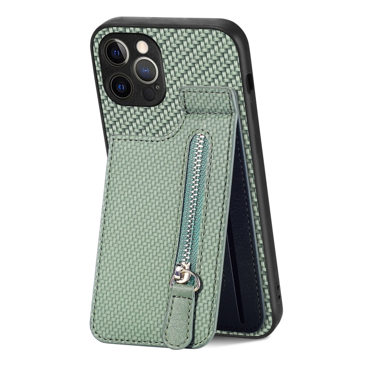 For iPhone 12 Pro Max Carbon Fiber Vertical Flip Zipper Phone Case