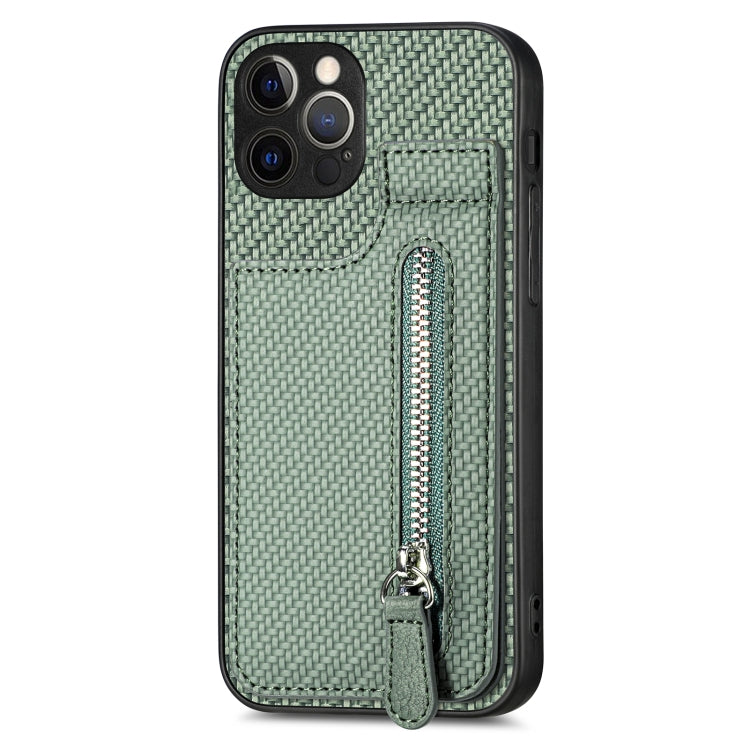 For iPhone 12 Pro Max Carbon Fiber Vertical Flip Zipper Phone Case