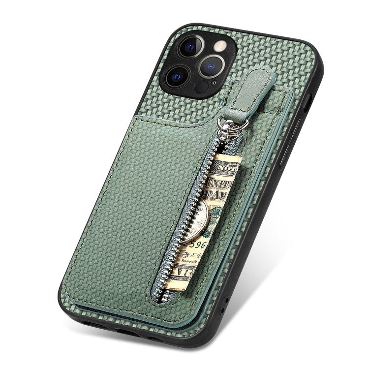For iPhone 12 Pro Max Carbon Fiber Vertical Flip Zipper Phone Case
