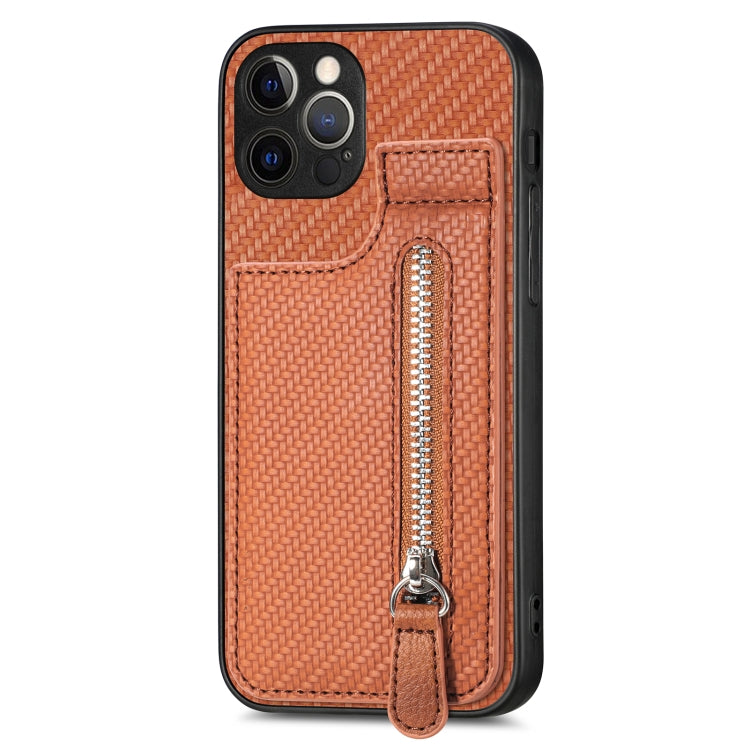 For iPhone 12 Pro Max Carbon Fiber Vertical Flip Zipper Phone Case