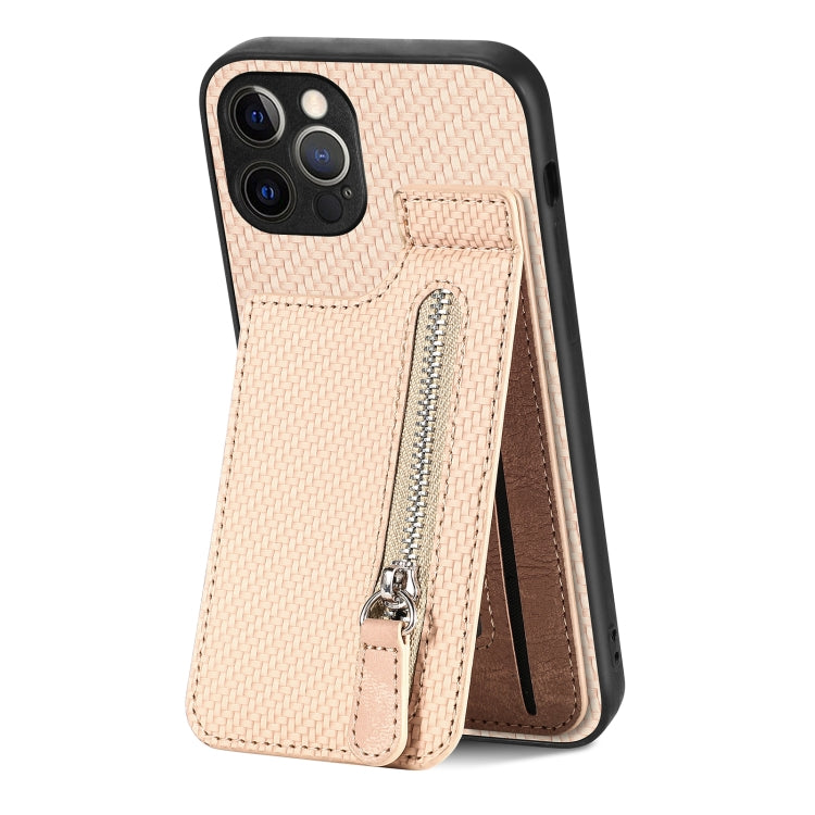 For iPhone 12 Pro Max Carbon Fiber Vertical Flip Zipper Phone Case