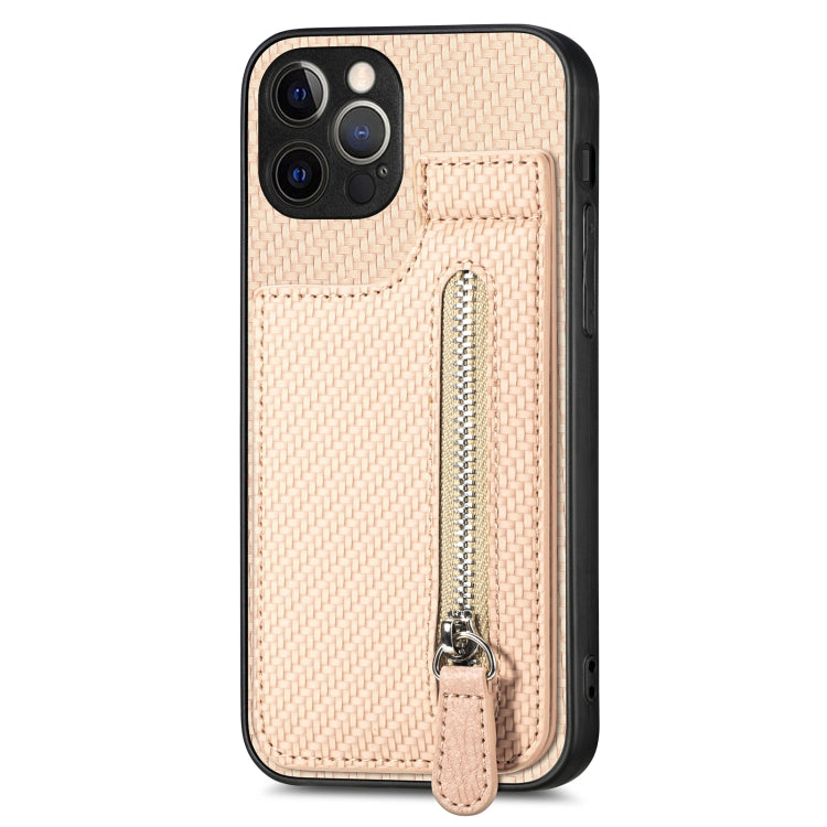 For iPhone 12 Pro Max Carbon Fiber Vertical Flip Zipper Phone Case