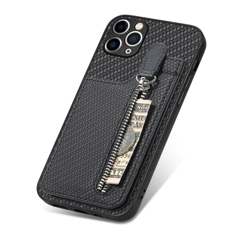 For iPhone 11 Pro Carbon Fiber Vertical Flip Zipper Phone Case